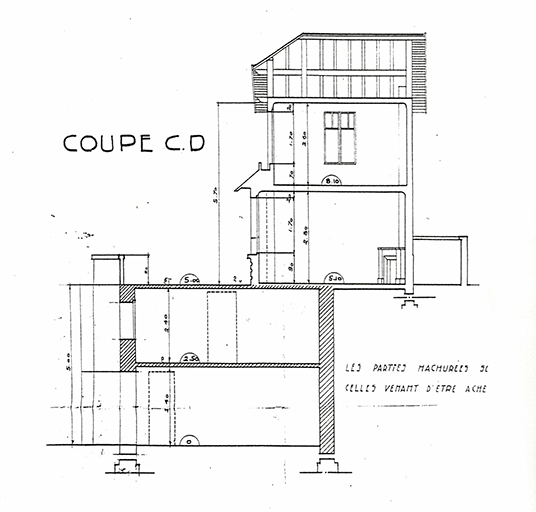 [Maison 40 avenue Lamaro à Eze. Permis de construire. Plans, élévation, coupe.] 1938. Détail : coupe Est-ouest.
