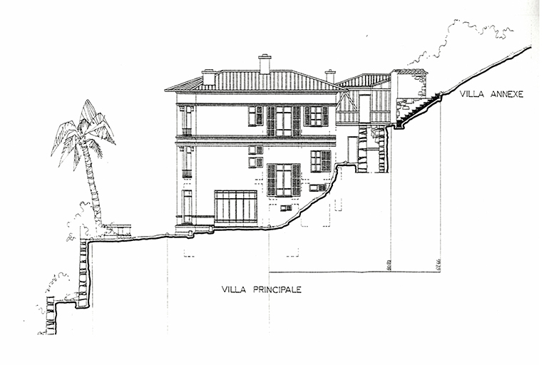 [Villa Marguerite à Eze. Permis de construire. Etat des lieux avant transformation : plans, élévations.] 1968. Détail : élévation Est.