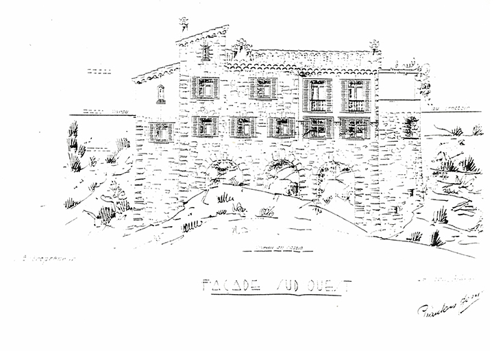 [Maison R.N. 559 à Saint-Laurent d'Eze. Permis de construire. Plans, élévations, coupes] 1949. Détail : façade sud-ouest.