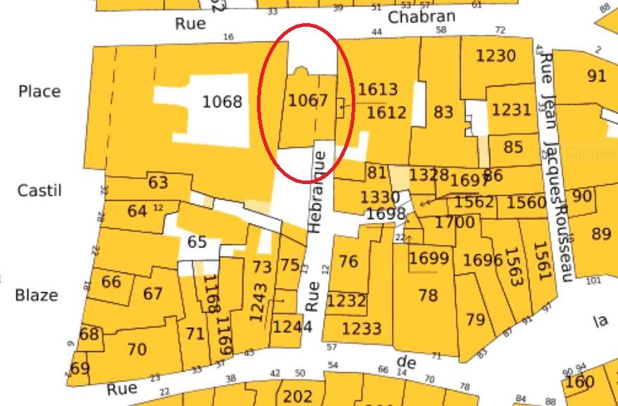 Plan de masse et de situation d'après le cadastre de 2021 (section CK, parcelles 1067, 1612). Echelle 1/749.