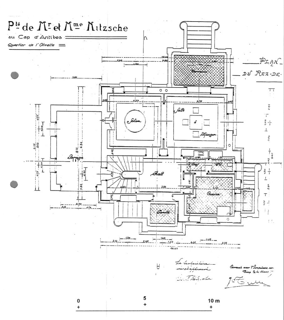 Pté de Mr et Mme Nitzsche au Cap d'Antibes. Plan du rez-de-chaussée. 1929.