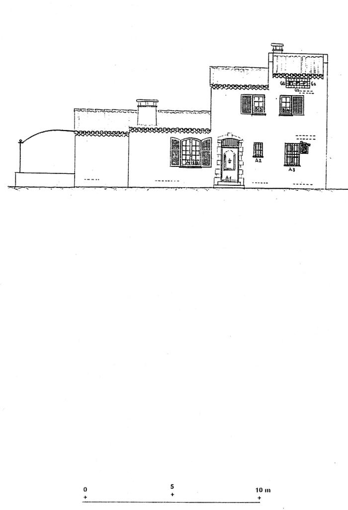Propriété de Monsieur et Madame Thierry-Mieg au Cap d'Antibes. A-M. Projet de maison d'habitation individuelle. Façades. 1954. Elévation antérieure Est du corps principal.