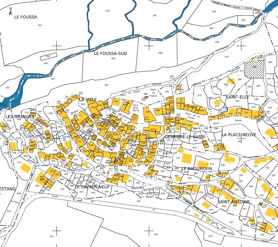 Plan de masse et de situation d'après le cadastre de 2022, section B. ; Plan de masse et de situation d'après le cadastre de 2022, section B.