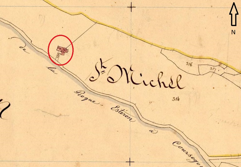 Plan de masse et de situation d'après le cadastre de 1841, section B, parcelles 311 et 312.