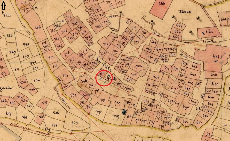 Plan de masse et de situation d'après le cadastre de 1841, section B, parcelles 764 et 765.