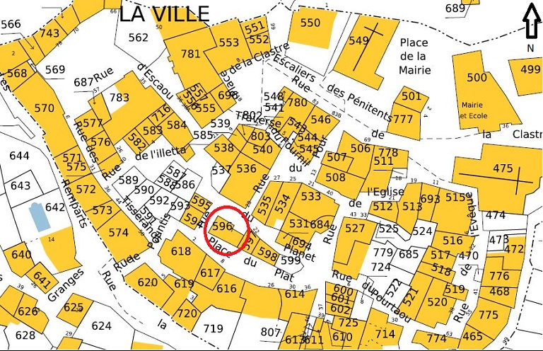 Plan de masse et de situation d'après le cadastre de 2022, section B, parcelle 596.