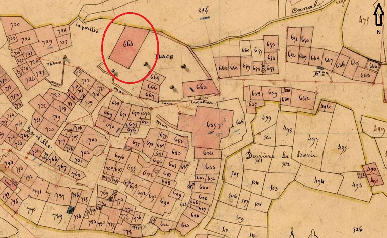 Plan de masse et de situation d'après le cadastre de 1841, section B, parcelle 664.