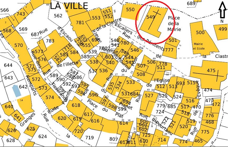 Plan de masse et de situation d'après le cadastre de 2022, section B, parcelle 549.