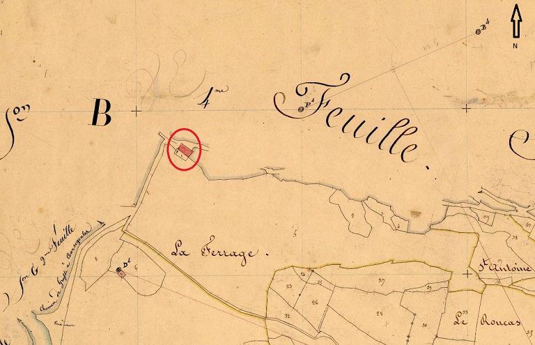 Plan de masse et de situation d'après le cadastre de 1841, section D, parcelle 1.