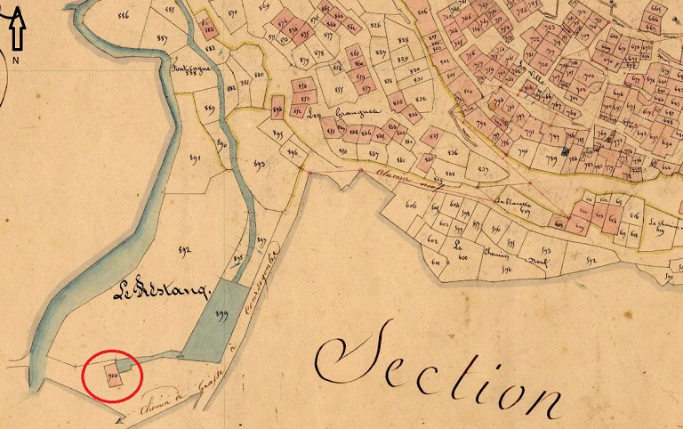 Plan de masse et de situation d'après le cadastre de 1841, section B, parcelle 900.