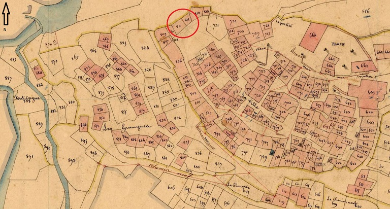 Plan de masse et de situation d'après le cadastre de 1841, section B, parcelles 811 et 812.