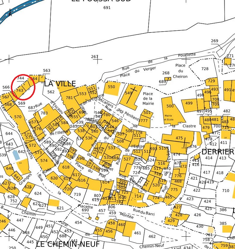 Plan de masse et de situation d'après le cadastre de 2022, section B, parcelles 743 et 744.