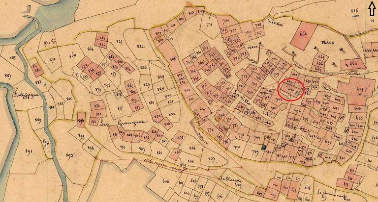 Plan de masse et de situation d'après le cadastre de 1841, section B, parcelles 670.