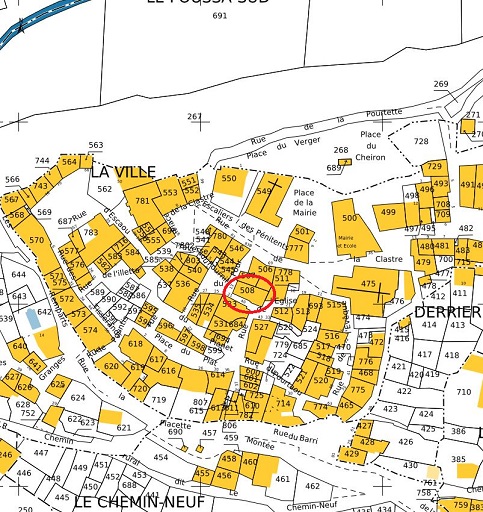 Plan de masse et de situation d'après le cadastre de 2022, section B, parcelle 508.