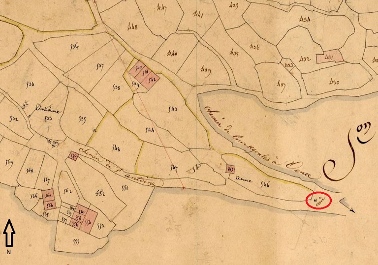 Plan de masse et de situation d'après le cadastre de 1841, section B, non cadastré.