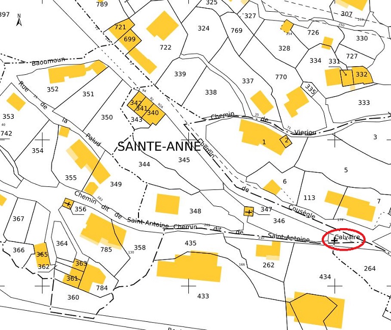 Plan de masse et de situation d'après le cadastre de 2022, section B, non cadastré.