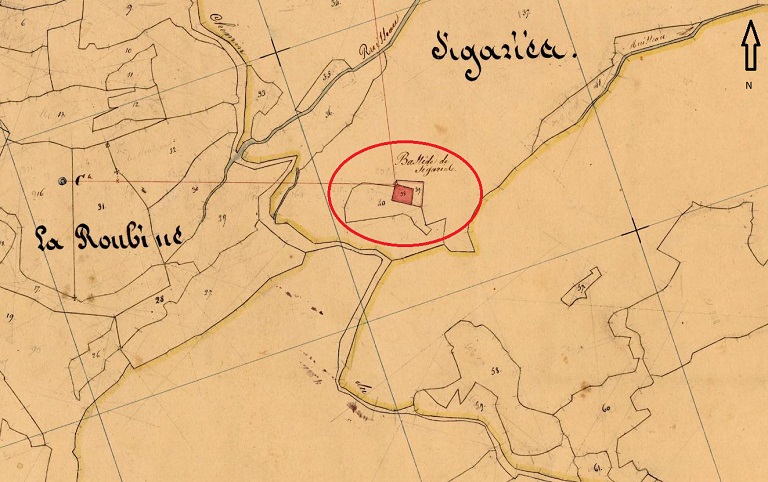 Plan de masse et de situation d'après le cadastre de 1841, section E1, parcelles 38 et 39.