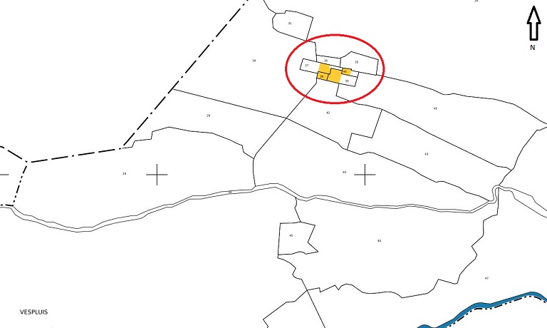 Plan de masse et de situation d'après le cadastre de 2022, section G, 37 à 40.