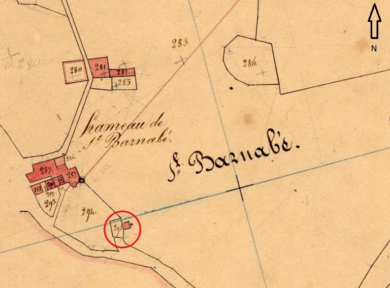 Plan de masse et de situation d'après le cadastre de 1841, section E, parcelle 295.