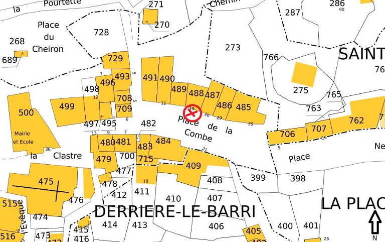 Plan de masse et de situation d'après le cadastre de 2022, section B, non cadastré.