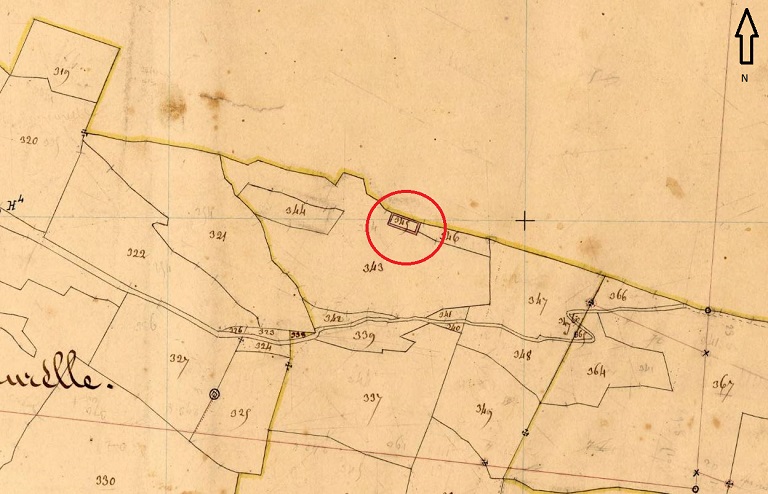 Plan de masse et de situation d'après le cadastre de 1841, section B, parcelle 345.