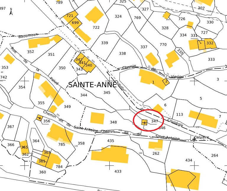 Plan de masse et de situation d'après le cadastre de 2022, section B, parcelle 347.