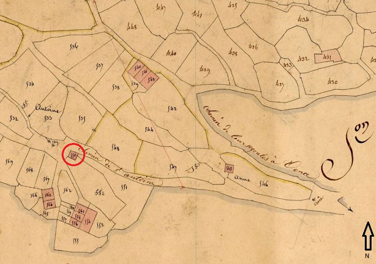 Plan de masse et de situation d'après le cadastre de 1841, section B, parcelle 550.