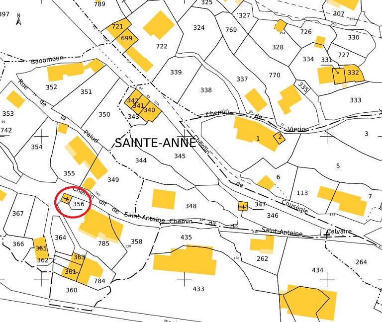 Plan de masse et de situation d'après le cadastre de 2022, section B, parcelle 356.