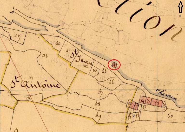 Plan de masse et de situation d'après le cadastre de 1841, section D, parcelle 45.