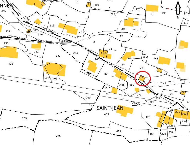 Plan de masse et de situation d'après le cadastre de 2022, section C, parcelle 21.