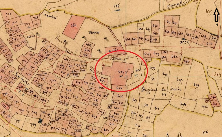 Plan de masse et de situation d'après le cadastre de 1841, section B, parcelle 605. 