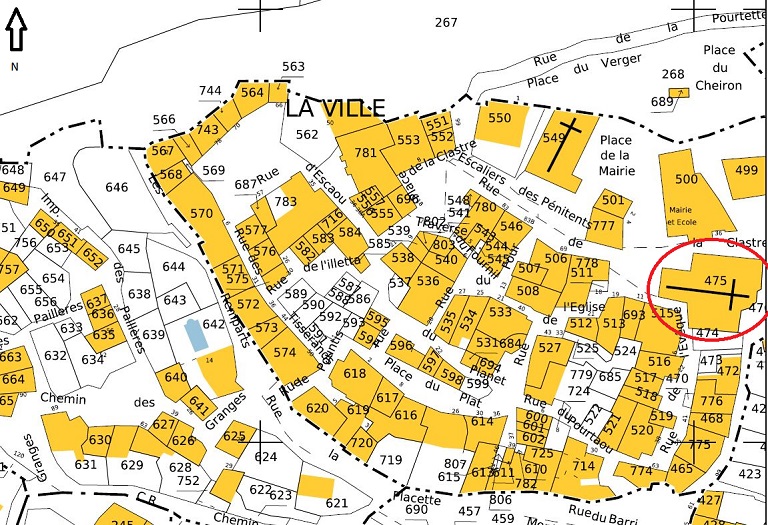 Plan de masse et de situation d'après le cadastre de 2022, section B, parcelle 475.