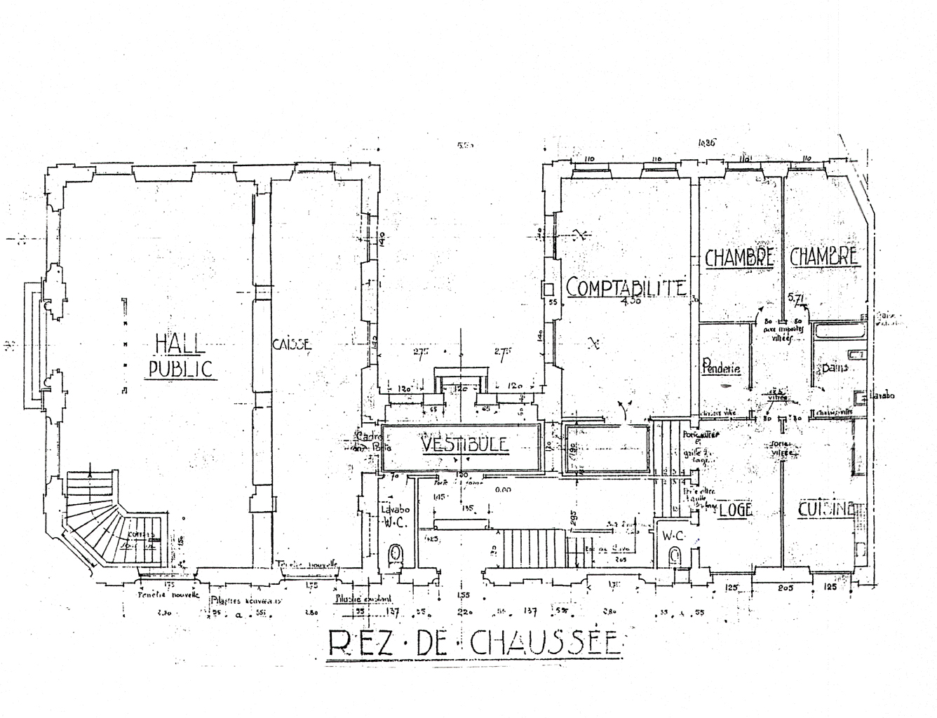 [Caisse d'épargne de Cannes. Projet d'agrandissement et de transformation. Plan du rez-de-chaussée], 1937.