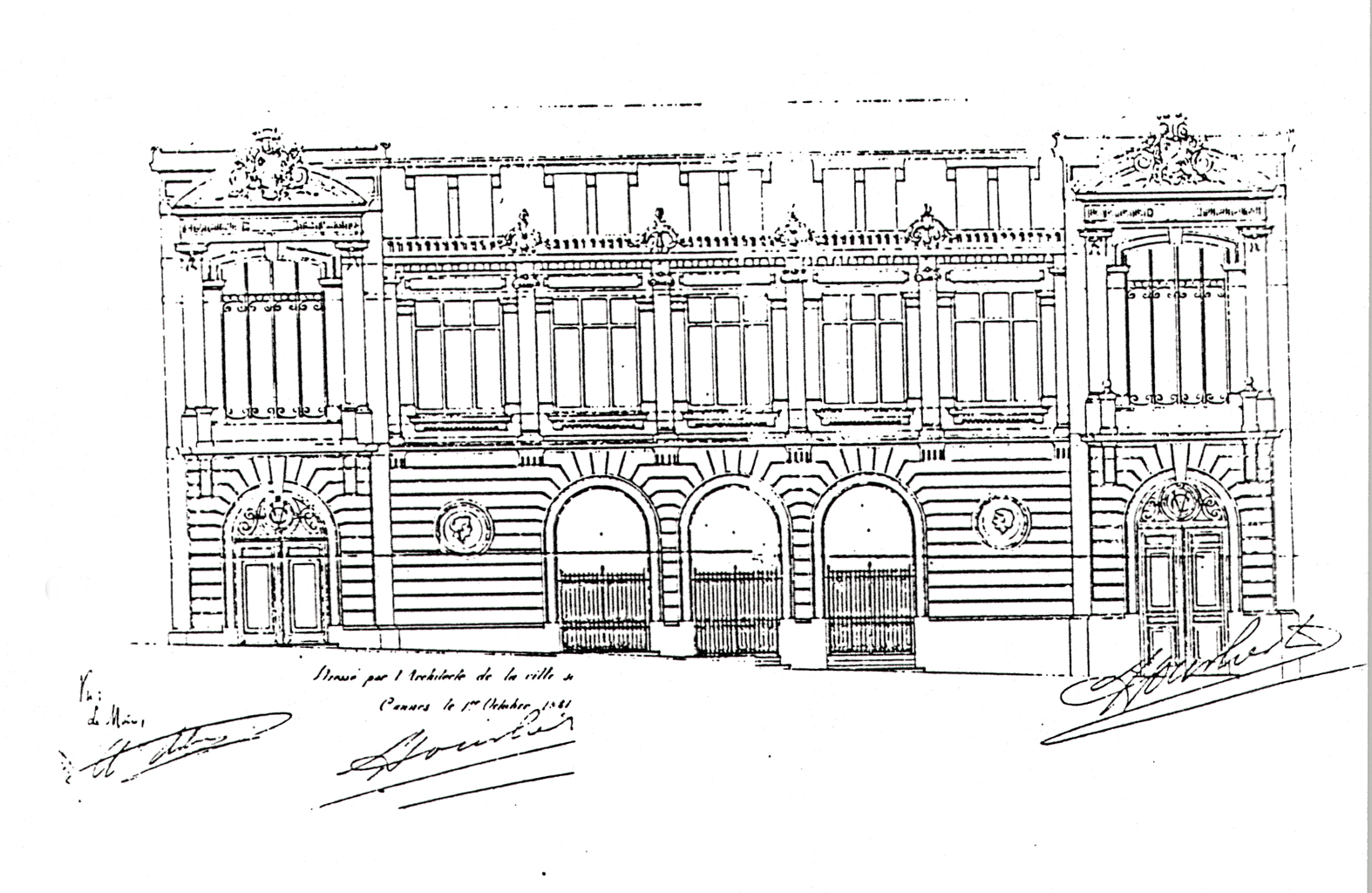 [Projet d'Ecole des Beaux-Arts à Cannes. Façade.] 1881.