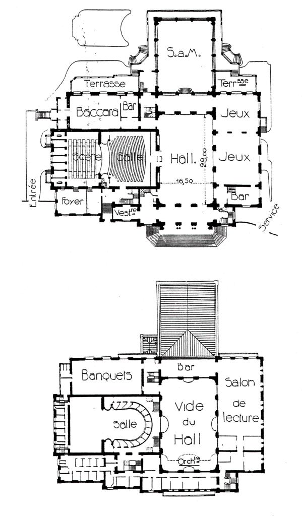 [Projet primitif du casino de Cannes. Plans du rez-de-chaussée et du 1er étage.] Avant 1907.