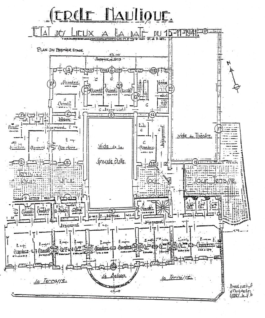 Cercle nautique [de Cannes]. Etat des lieux à la date du 15-11-1941. [Plan du 1er étage] 1941.