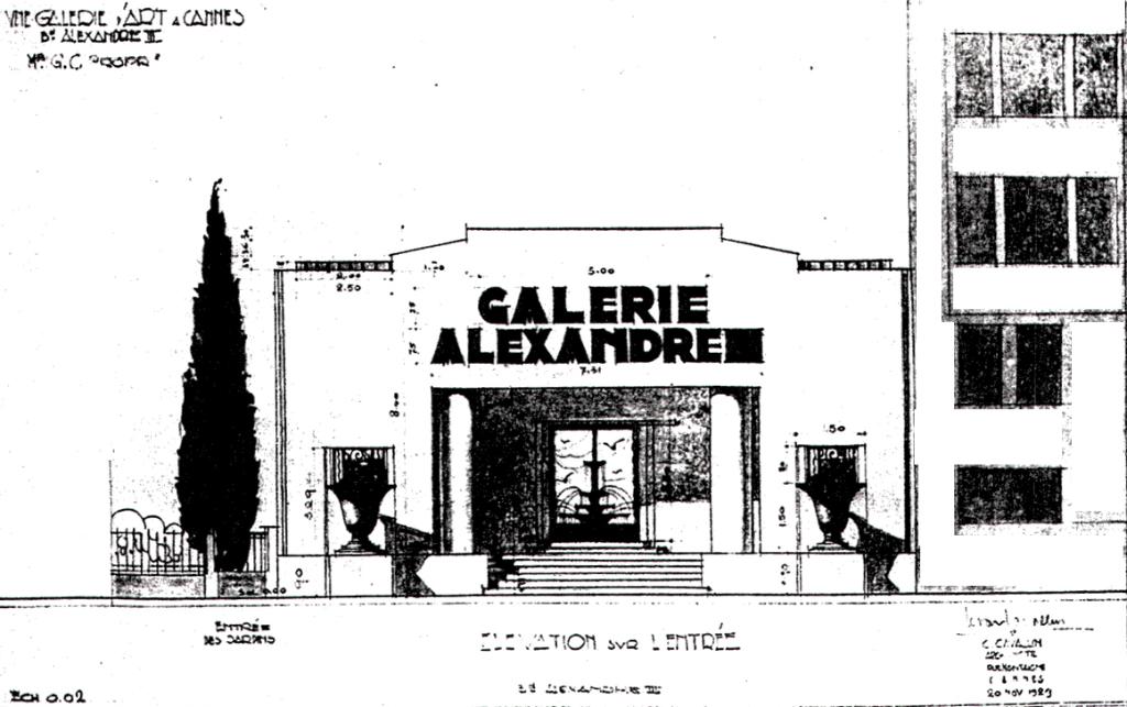 Une galerie d'art à Cannes Boulevard Alexandre III. Elévation sur l'entrée. 1929.