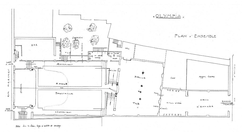 Olympia. Plan d'ensemble. [Plan du rez-de-chaussée du théâtre de l'Olympia de Cannes], sd.
