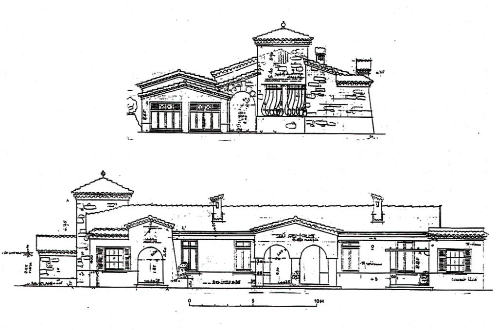 Projet de petits appartements . Propriété de Mr G. Capron. Boulevard Alexandre III à Cannes. [Elévations latérale ouest et antérieure sud]. 1930.