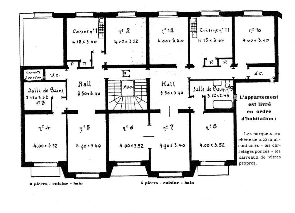 [Immeuble Les Dunes. Plan partiel d'un étage.] Vers 1933.