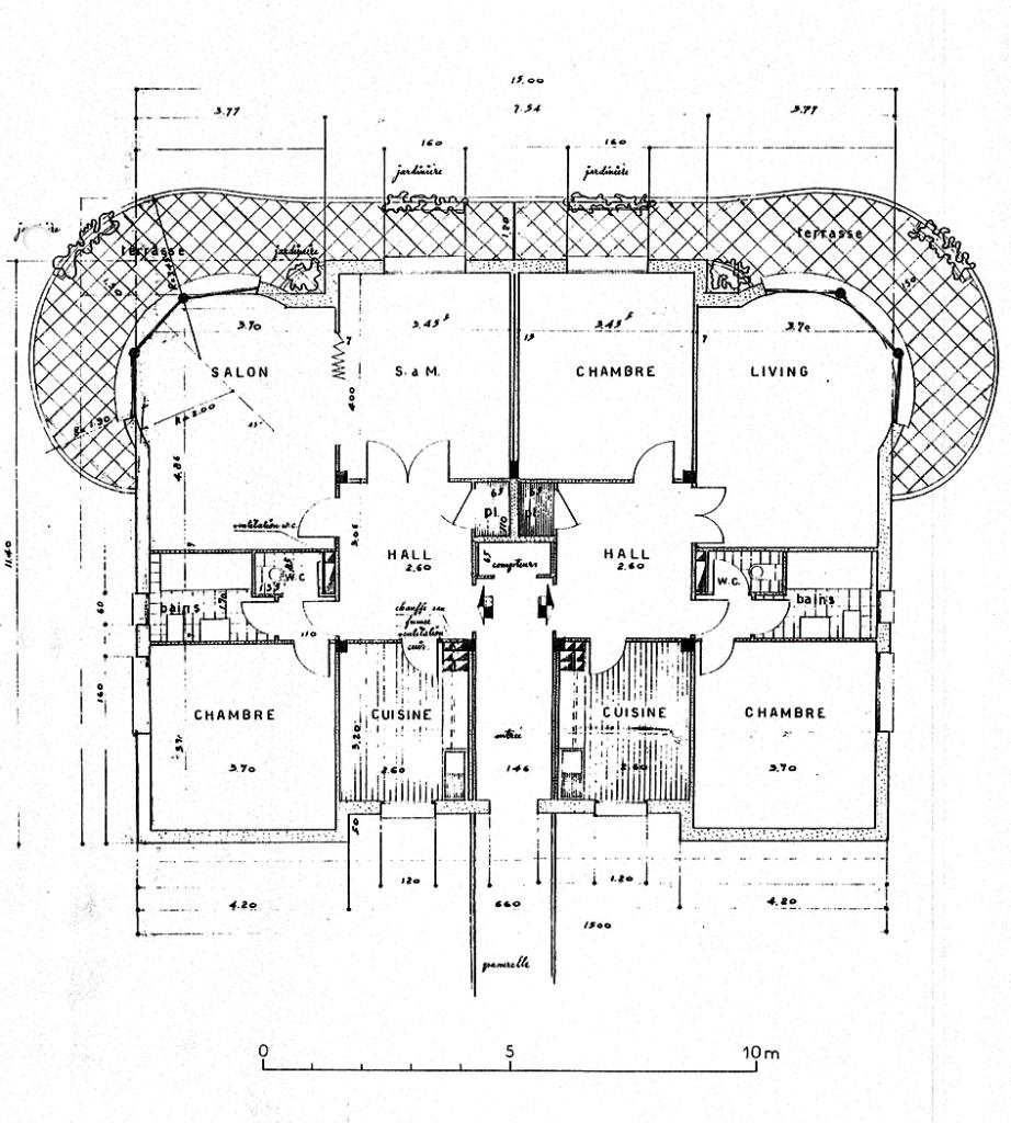 [Immeuble l'Aquila à Cannes. Plan d'un étage courant.], 1957.