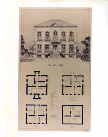 Villa Saint-Honoré. [Façade sud, plans des sous-sols, rez-de-chaussée, 1er étage et mansardes.], 1884.