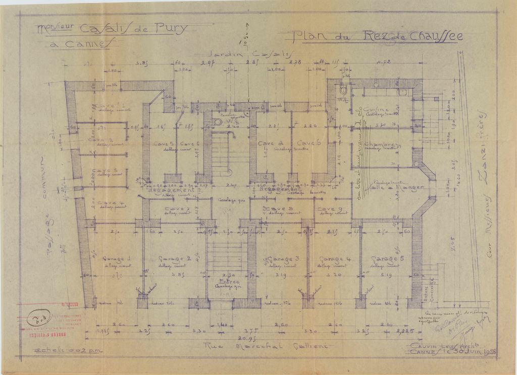 [Palais Gallieni à Cannes] Plan du rez-de-chaussée. 1928.