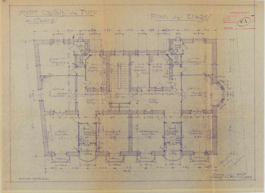 [Palais Gallieni à Cannes] Plan des étages. 1928.