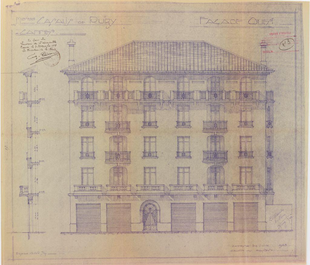 [Palais Gallieni à Cannes] Façade. 1928.