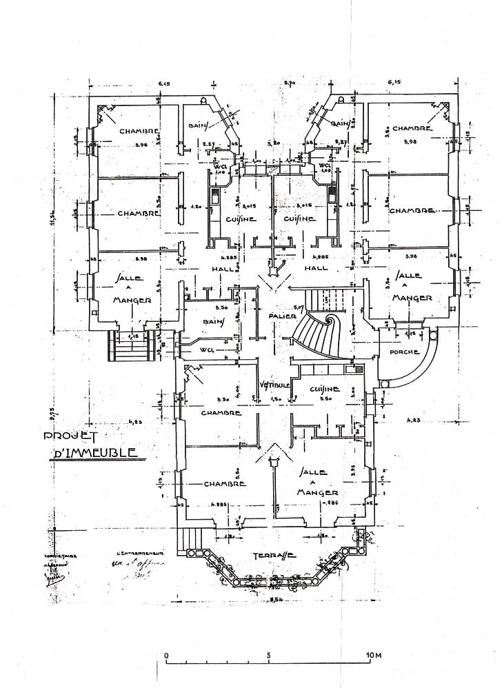 Projet d'immeuble. [Transformation de la villa Merville à Cannes en immeuble] 1929.