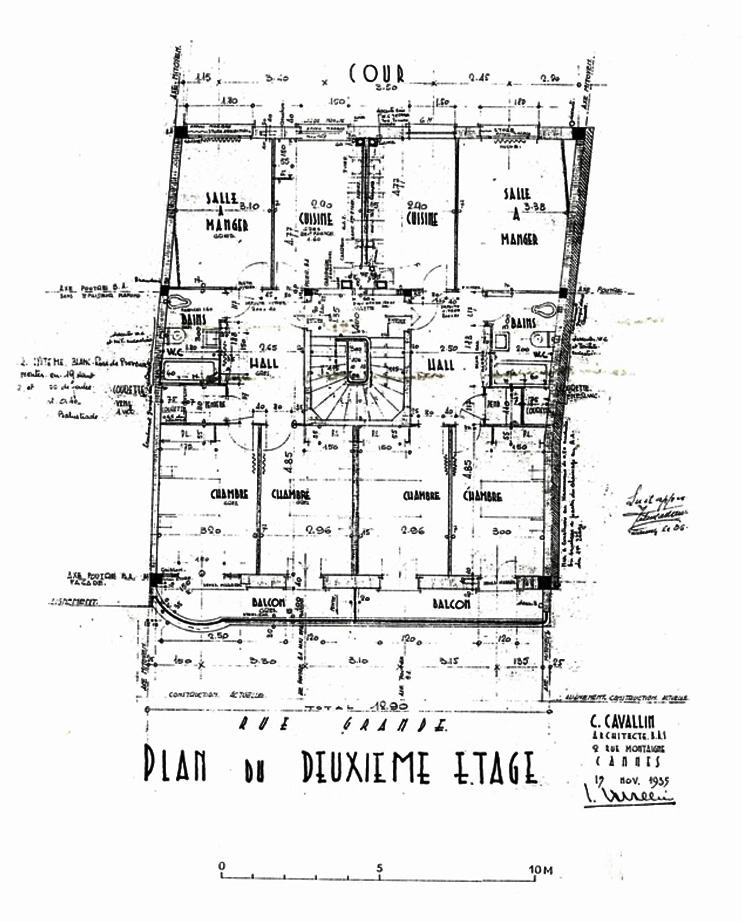 [Immeuble 9 rue Meynadier à Cannes. Plan du 2e étage.] 1935.