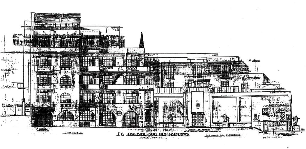 Immeuble de rapport. M. G.C. propriétaire boulevard Alexandre III. Cannes [immeuble Canteraine] La façade sur les jardins. 1930.