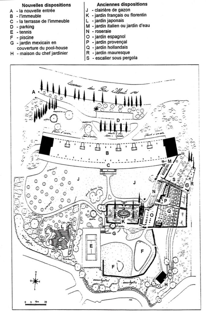 [Plan du jardin de la villa Montfleuri après le réaménagement consécutif à la construction de l'immeuble.], vers 1987.