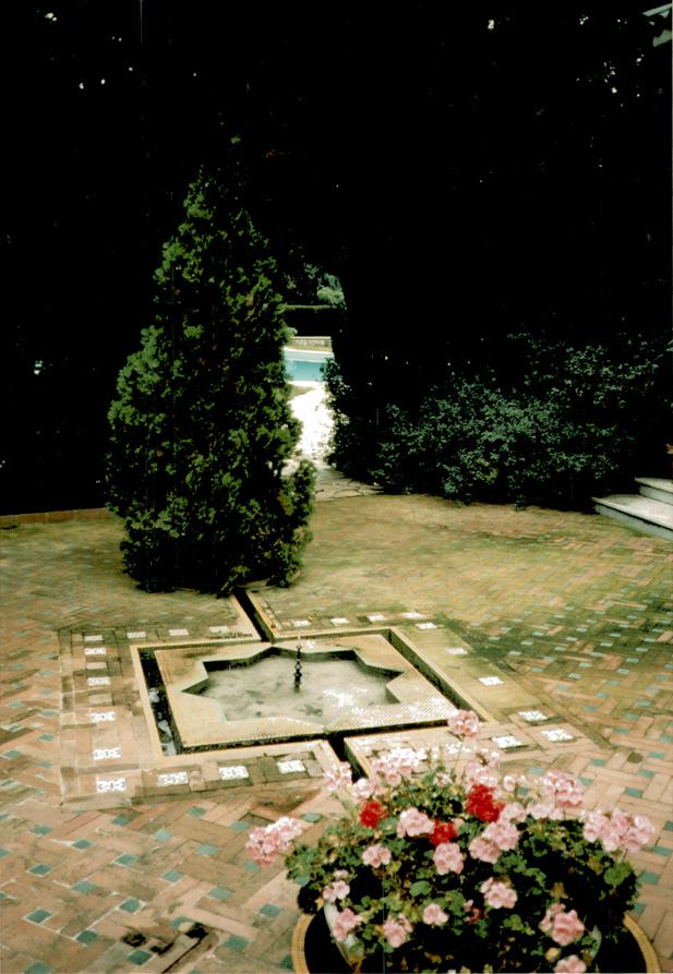 Le jardin espagnol, vue partielle d'un bassin étoilé et de sa goulette.